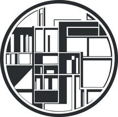Wall Mural - Abstract black and white geometric circular design with symmetrical shapes and lines