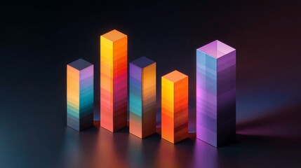 Poster - A modern D bar graph in vibrant colors on a dark gradient background, with reflections and shadows enhancing its professional and sleek look