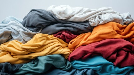 Poster - A vibrant pile of various fabric colors and textures showcases the beauty of textiles, inviting creativity and potential for fashion and design applications.