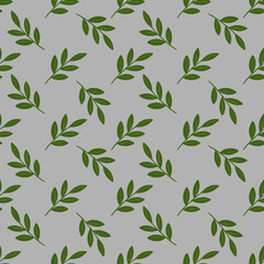 Poster - Seamless vector pattern of stylized green leaves on a light gray background, creating a minimalist and organic design.