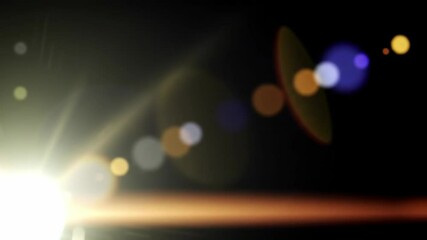 Poster - Bright lens flare with shimmering light and bokeh effect. Glowing abstract light ray digital background. Optical star light for video.