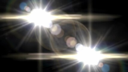 Poster - Dynamic lens flare light optical effect animation across dark background. Digital film distortion for overlay design.