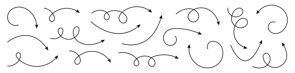 Wall Mural - hand drawn curved arrows set. sketch style hand drawn arrows.