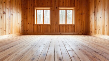 Poster - An empty wooden room filled with natural light filtering through the windows, inviting a sense of openness and tranquility, perfect for contemplation and creative expression.
