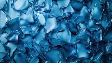 Poster - An abstract close-up view of shattered blue glass pieces showcases unique textures and colors, conveying feelings of fragility and beauty within chaos.