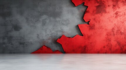 Poster - This image features a striking contrast between bold red and gray textures, depicting a cracked wall that adds depth and intrigue to any modern design concept.