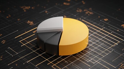Aufkleber - Floating D pie chart with transparent and solid segments, positioned over a grid pattern, highlighting digital data in a stylish design