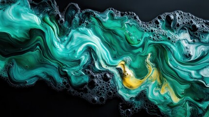 Poster - An expressive composition of swirling turquoise and yellow waves against a dark backdrop, representing creativity, fluidity, and artistic exploration in modern design.