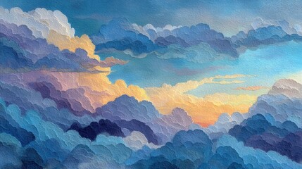 Aufkleber - Painted sky during sunset featuring blue, violet, and golden clouds forming a majestic landscape with a textured and painterly feel