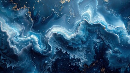 Poster - A stunning abstract artwork featuring dynamic blue waves mixed with golden accents, visually captivating and evoking emotions of depth, creativity, and artistic expression.