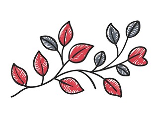 Poster - Isolated red and gray leaves branch design on white background