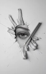 Poster - Monochromatic artwork showcasing a captivating eye, pencil, and paint textures