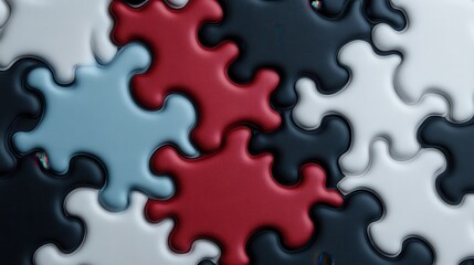 Poster - An abstract close-up of interlocking puzzle pieces in a variety of modern colors and textures, symbolizing complexity and the connection of ideas in a dynamic world.