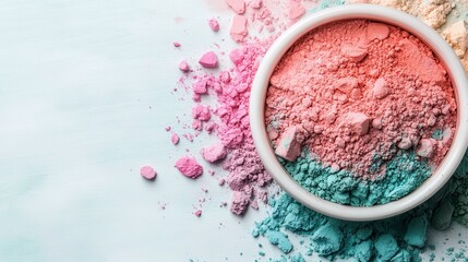 Poster - A visually striking arrangement of colorful powders in shades of pink and blue, perfect for art, cosmetics, or creative projects that require vibrant hues.