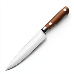 High-end chefâ???s knife with a wooden handle, isolated on white background