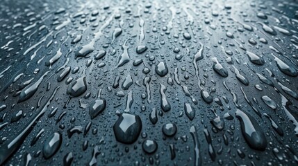 Poster - An abstract capture of shimmering water droplets on a sleek surface, showcasing intricate patterns and reflections that highlight the beauty of fluid dynamics and texture.
