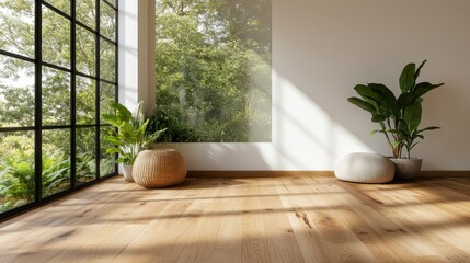 Poster - A captivating indoor scene featuring lush potted plants positioned by a large window, inviting natural light and emphasizing a connection with the outdoors and well-being.