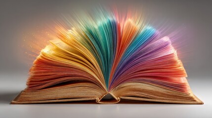 Poster - Open book with vibrant, colorful pages represents knowledge, creativity, and the magic of storytelling