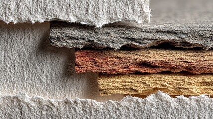 Poster - Abstract beige paper layers creating an undulating surface with organic texture, illuminated from within and showing depth of field