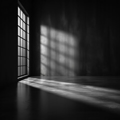 Poster - Dark Empty Room with Window Light Streaming Across Concrete Floor
