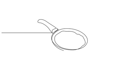 Poster - Self drawing animation one continuous line draw, logo, Abstract fried eggs, Single one line drawing of frying pan with fried egg on white background. 4K animation