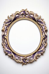 Wall Mural - yellow purple ceramic oval design renaissance frame vintage jewelry photo white background.