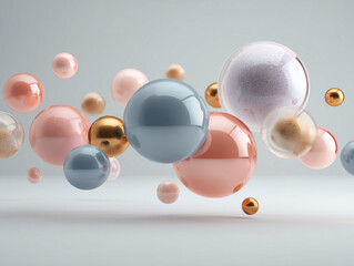 Poster - Floating spheres in pastel colors create a modern abstract design.