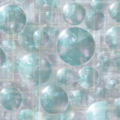 Poster - Abstract Bubbles Pattern in Teal and White with Textured Background
