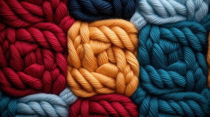 Poster - A close-up view of beautifully knitted wool patterns in rich colors, emphasizing the intricate textures and craftsmanship that evoke warmth and comfort in handmade decor.