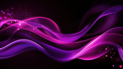 Poster - Abstract purple and pink flowing waves with glowing particles on a dark background for modern design concept.