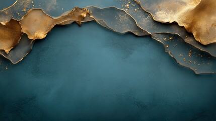 Poster - An exquisite abstract composition featuring shimmering gold textures against a deep teal background, evoking feelings of luxury, creativity, and artistic expression.