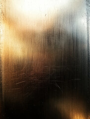 Poster - Abstract metallic surface with scratches and warm light. Grungy textured background for industrial design concept. Copy space for text.