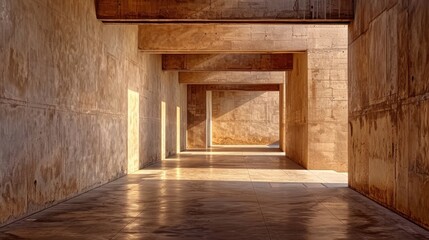 Poster - A stunning modern architectural hallway illuminated by natural light, showcasing the beauty of simplicity and space within contemporary design principles.