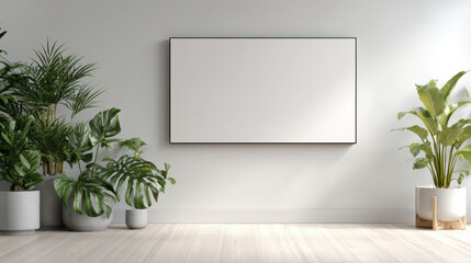 Aufkleber - Modern bright interiors empty room with mockup poster frame 3D rendering illustration.