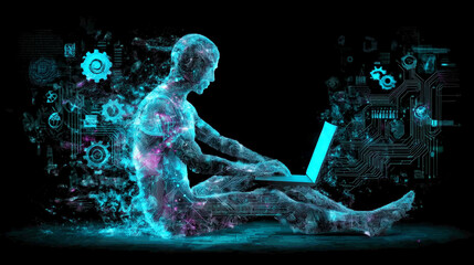 Digital Human Using Laptop 