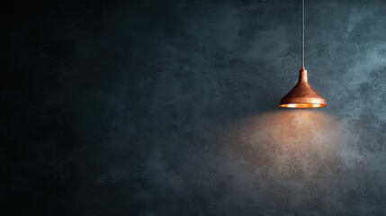 Poster - A stylish pendant light suspended in a dark, textured wall setting, exemplifying contemporary minimalism and the intriguing interplay of light and shadow in design.
