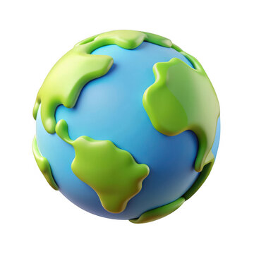 3d cartoon earth globe icon isolated on transparent background