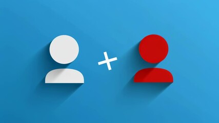 Animated sequence showing changing icons on blue background with dynamic arrows and shadow effects