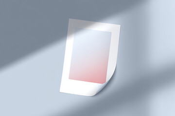 Poster - Blank photo frame mock up with soft gradient background, featuring a curled edge, ideal for showcasing designs or artwork in a minimalist setting with copy space