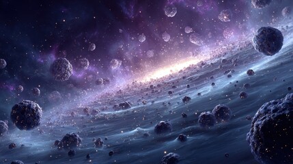 Poster - Surreal landscape shows planets, nebula, and light reflecting on water, creates a cosmic dreamy aesthetic, evokes fantasy, sci-fi, and exploration of the universe