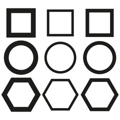 Leinwandbilder - Geometric frame collection. Outline shapes Vector. Circle square hexagon border. Clean line art.
