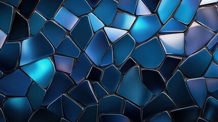 Poster - An artistic close-up of blue mosaic tiles displaying an array of shapes and textures, creating a mesmerizing pattern that embodies creativity and artistic expression.