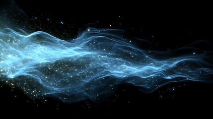 Wall Mural - A wispy trail of blue smoke echoes across the void , gentle glow, peaceful ambiance, shimmering effect. Shimmering Echoes. Illustration .
