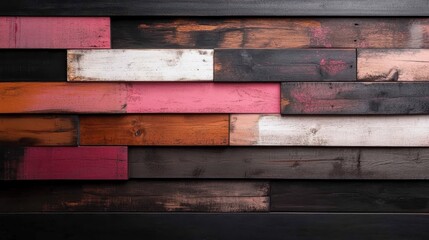 Poster - An artistic arrangement of vibrant, multi-colored wooden planks, showcasing a rustic charm that adds a modern touch to any interior space or design project for diverse aesthetics.