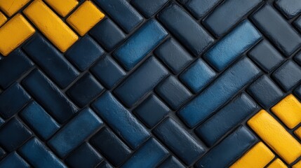 Poster - An artistic display of interwoven textures in deep blue and bright yellow tones, creating a captivating abstract piece that evokes emotions of depth and creativity.