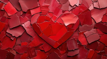 Poster - This striking image captures a heart shape crafted from a variety of red ceramic pieces, symbolizing love and passion through its vibrant color and dynamic textures.