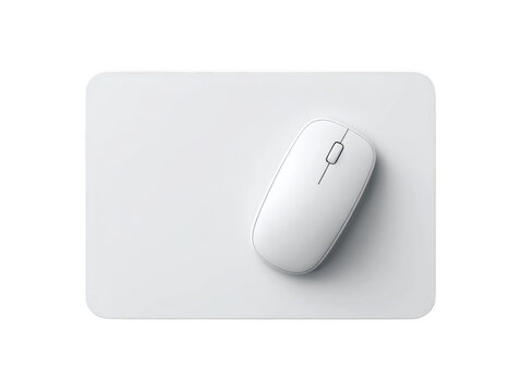 White wireless mouse on white mousepad isolated on transparent background