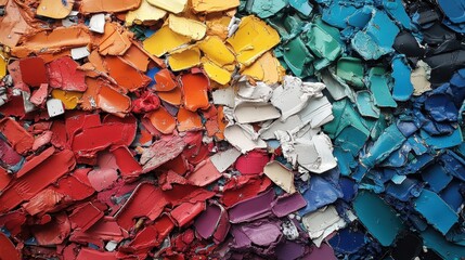 Poster - An engaging close-up of a textured paint palette featuring an array of colors, visually representing the harmony and creativity inherent in the artistic process.