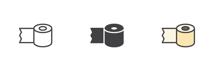 Aufkleber - Toilet paper roll icon set in line, solid and filled outline style