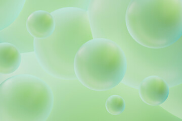 Fototapete - Calm atmosphere with green translucent spheres and gentle curves in minimalist artistic background design. 3D rendering. Dreamy abstract spring or biology pattern.